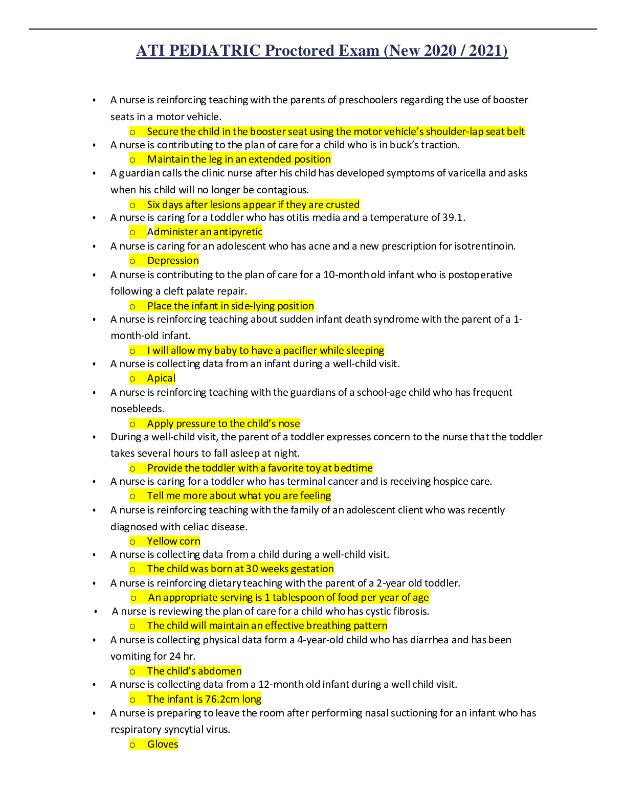 Preview image for ATI PEDIATRIC Proctored Exam (New 2020 / 2021)